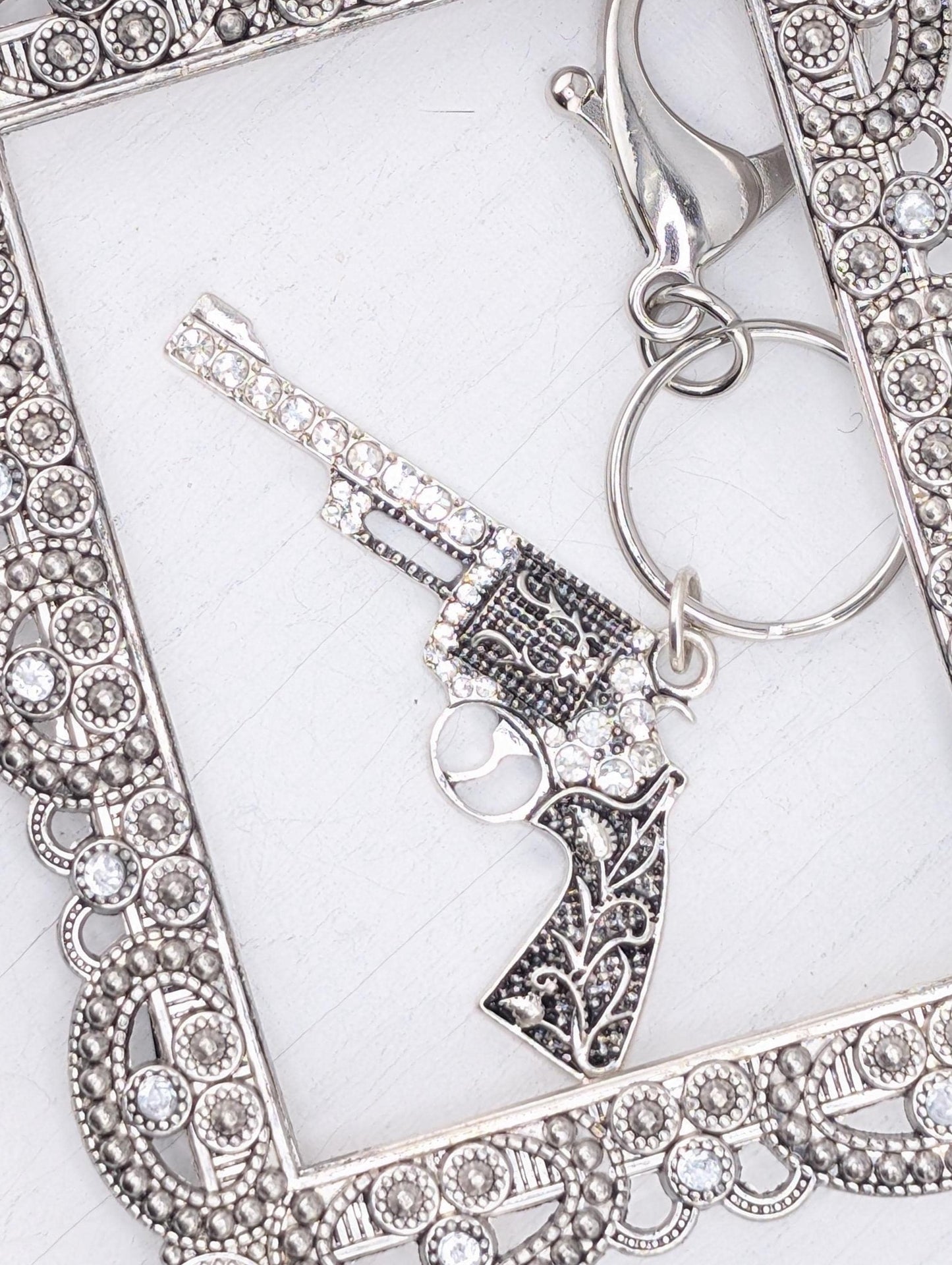 Glam Goth Vinatage Steampunk Antique Style Pendants, DIY Jewelry Pistol Rhinestone Revolver Silver Toned