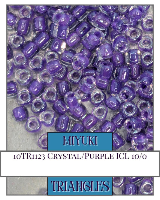 10TR1123-Miyuki Triangle Beads:Crystal/Purple ICL (10g pkg)