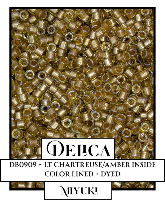 DB0909-Miyuki Delica 11/0:Lt Chartreuse/Amber ICL* (D) (7 gram pkg ~1400 Pcs)