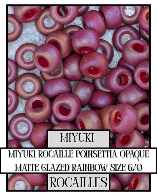 Miyuki Rocaille Beads: Poinsettia Opaque Matte Rainbow Glaze, Size 6/0