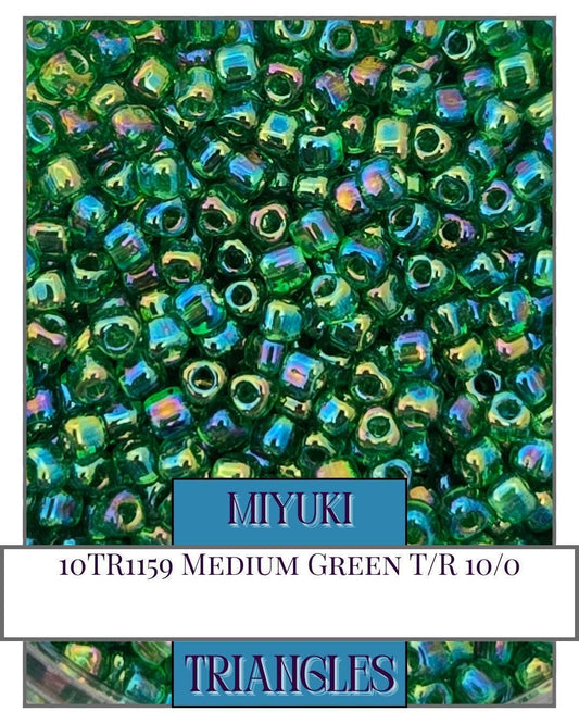 10TR1159-Miyuki Triangle Beads:Medium Green T/R (10g pkg)
