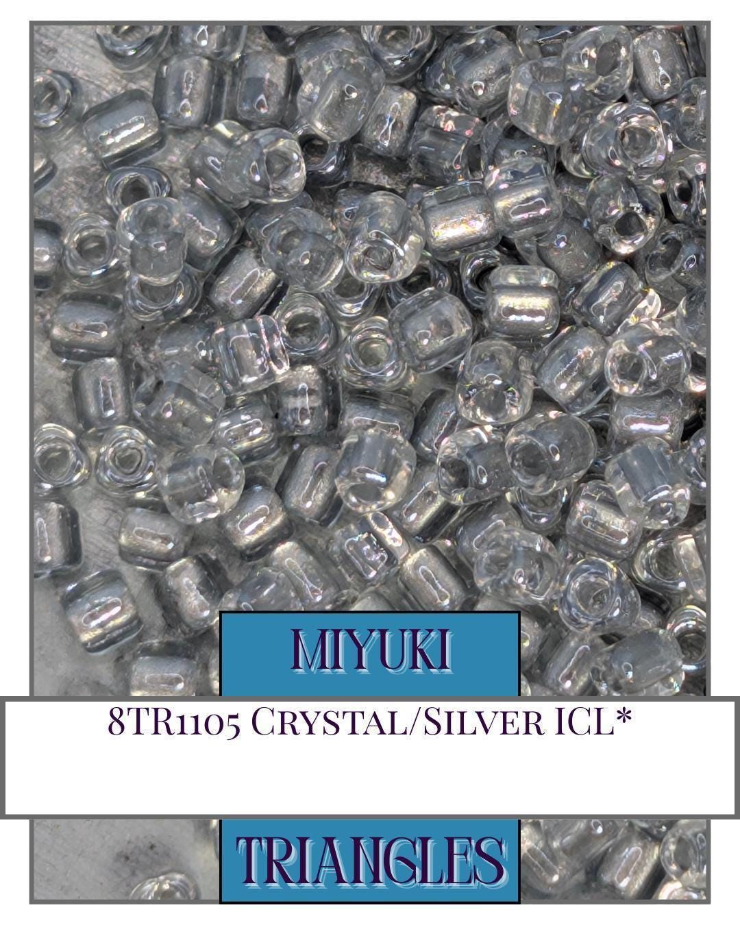 8TR1105-Miyuki Triangle Beads:Crystal/Silver ICL* (10g pkg)