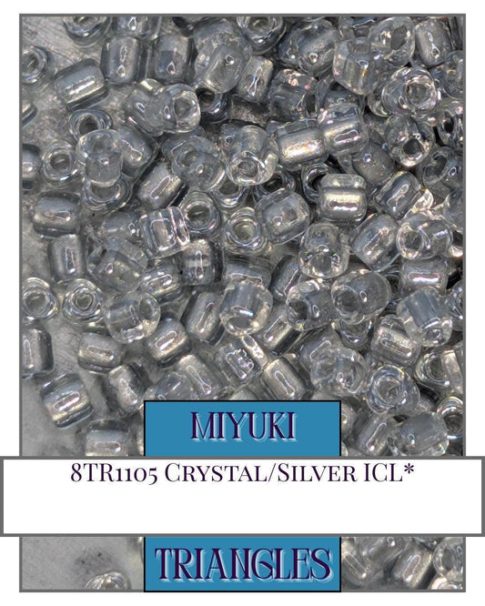 8TR1105-Miyuki Triangle Beads:Crystal/Silver ICL* (10g pkg)