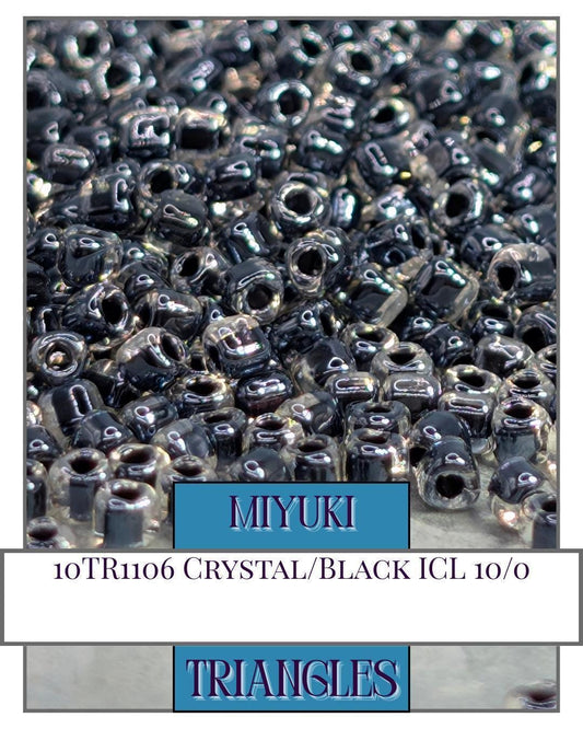10TR1106-Miyuki Triangle Beads:Crystal/Black ICL (10g pkg)