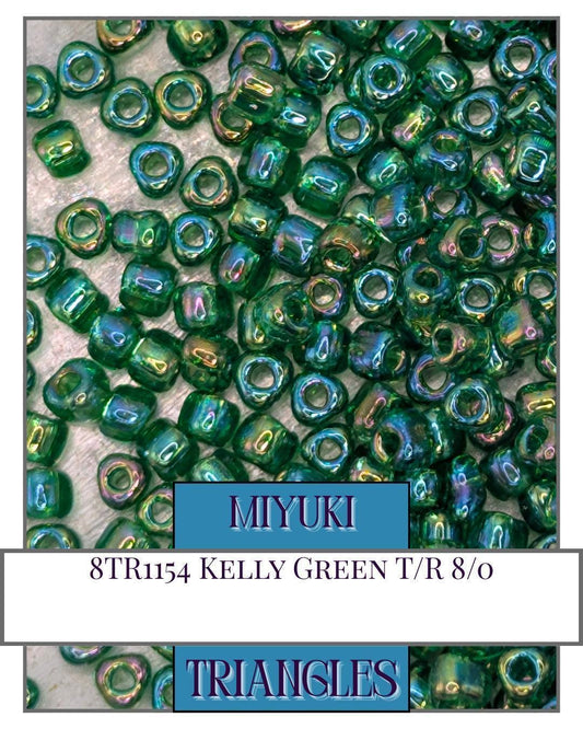 8TR1154-Miyuki Triangle Beads:Kelly Green T/R (10g pkg)