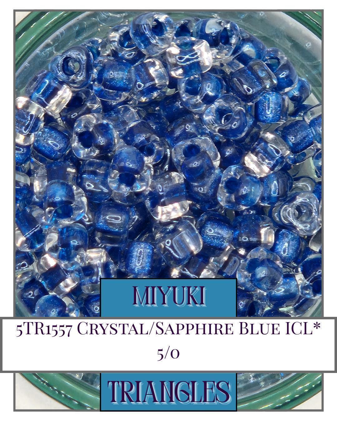 5TR1557-Miyuki Triangle Beads:Crystal/Sapphire Blue ICL* (10g pkg)
