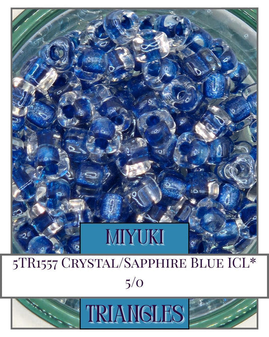 5TR1557-Miyuki Triangle Beads:Crystal/Sapphire Blue ICL* (10g pkg)