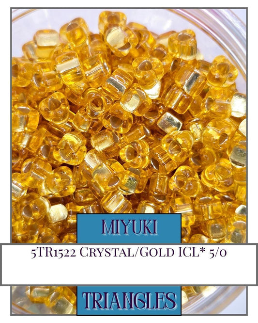 5TR1522-Miyuki Triangle Beads:Crystal/Gold ICL* (10g pkg)