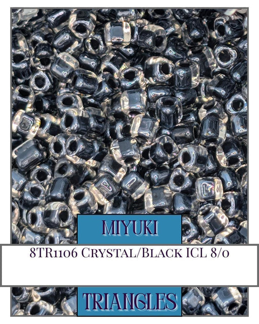 8TR1106-Miyuki Triangle Beads:Crystal/Black ICL (10g pkg)