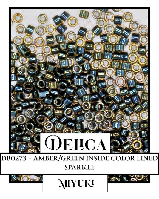 DB0273-Miyuki Delica 11/0:Amber/Green ICL (7 gram pkg ~1400 Pcs)