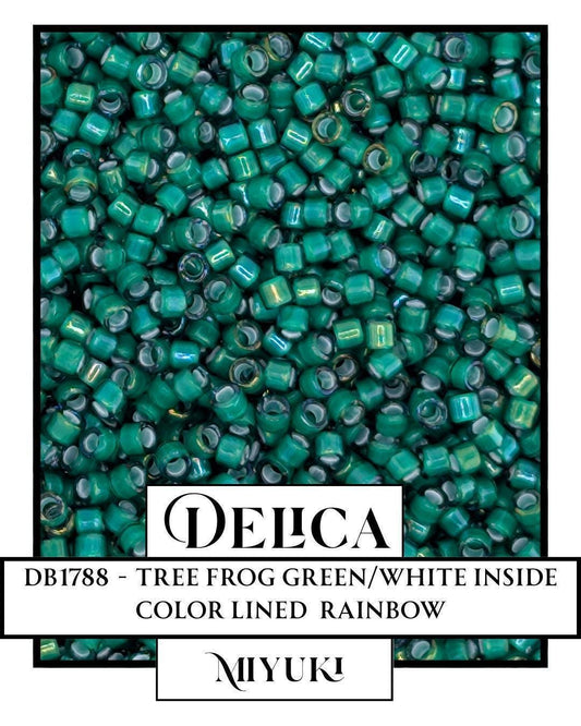 DB1788-Miyuki Delica 11/0:Tree Frog Green/White ICL/R (7 gram pkg ~1400 Pcs)