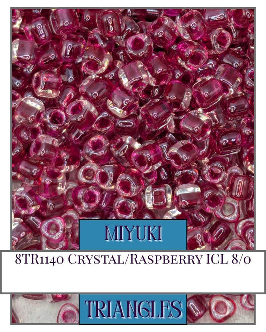 8TR1140-Miyuki Triangle Beads:Crystal/Raspberry ICL (10g pkg)