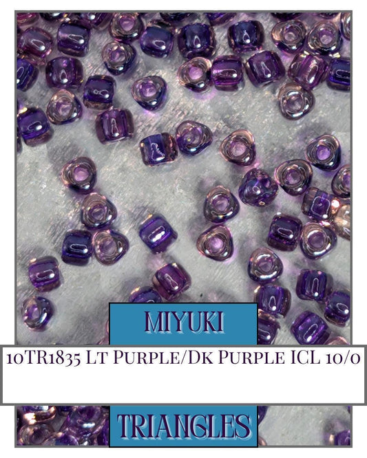 10TR1835-Miyuki Triangle Beads:Lt Purple/Dk Purple ICL (10g pkg)