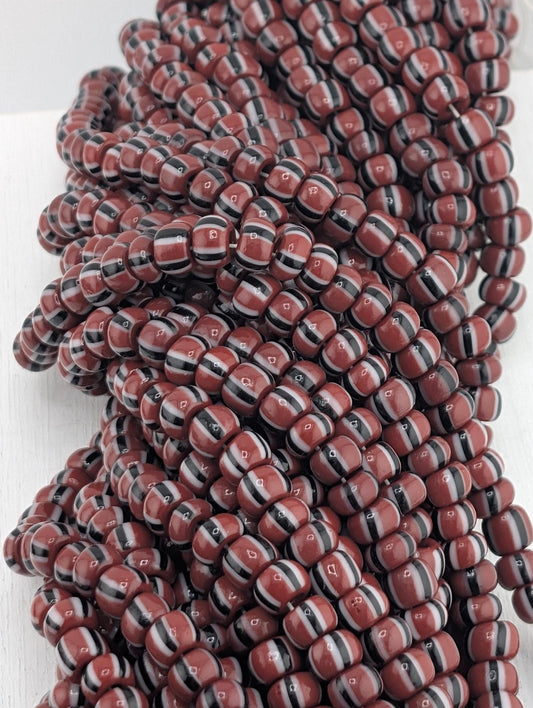 Dark Red White & Black Striped Preciosa 6/0 Glass Seed Beads 30g 15g pkg