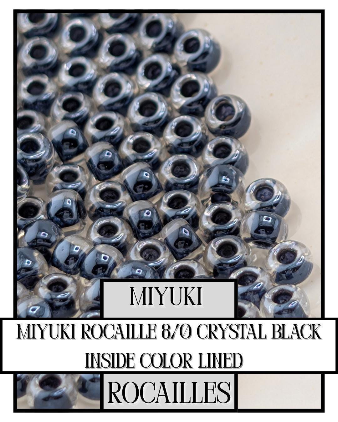 8-1106 Miyuki Rocaille 8/0 | Crystal/Black Inside Color Lined 20g