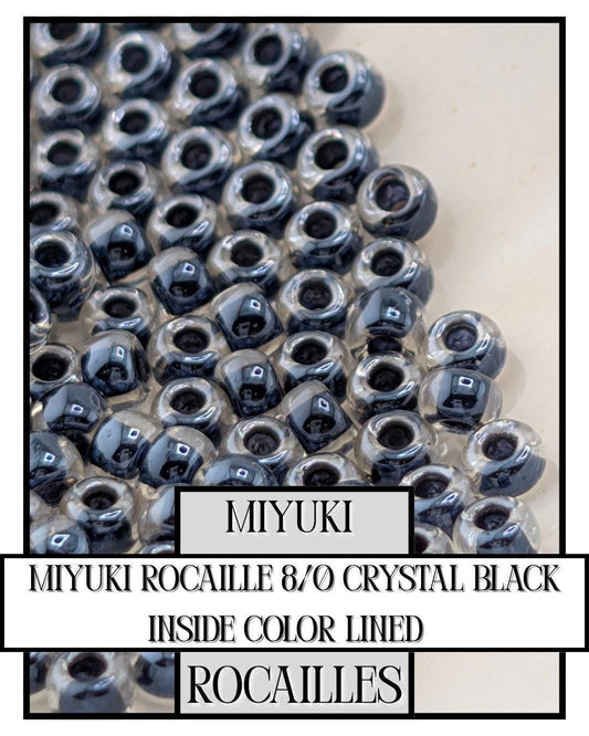 8-1106 Miyuki Rocaille 8/0 | Crystal/Black Inside Color Lined 20g