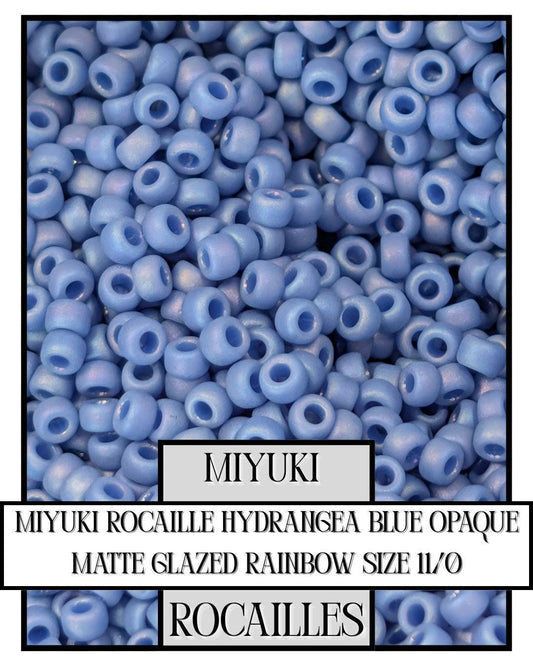 Miyuki Rocaille Beads: Hydrangea Blue Opaque Matte Rainbow Glaze, Size 11/0