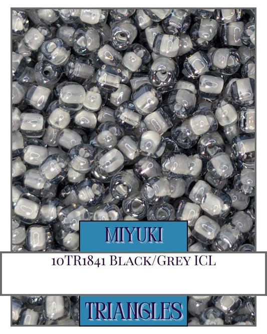 10TR1841-Miyuki Triangle Beads:Black/Grey ICL (10g pkg)