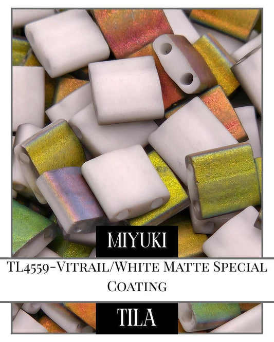 TL4559-Miyuki Tila Beads:Vitrail/White Matte SC (7.5g pkg)