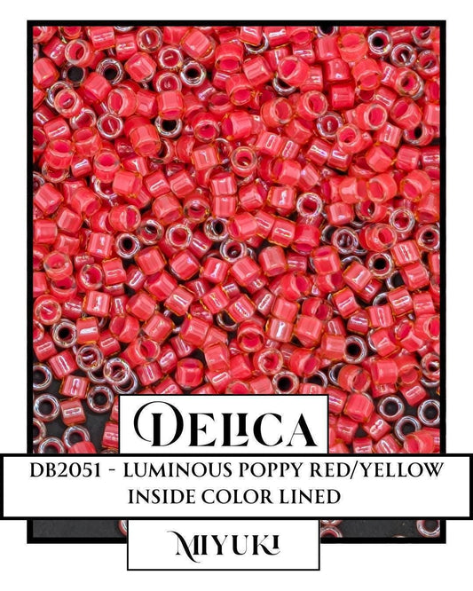 DB2051-Miyuki Delica 11/0:Luminous Poppy Red/Yellow ICL (7 gram pkg ~1400 Pcs)