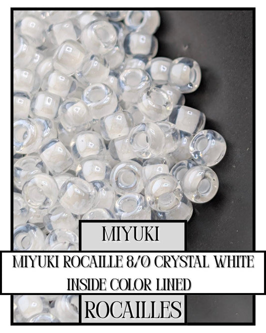8-1104 Miyuki Rocaille 8/0 | Crystal/White Inside Color Lined 20g