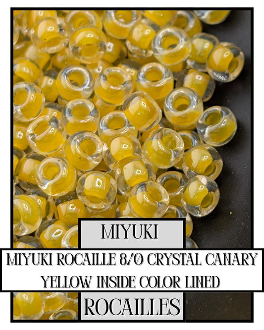 8-0202 Miyuki Rocaille 8/0 | Crystal/Canary Yellow Inside Color Lined 20g
