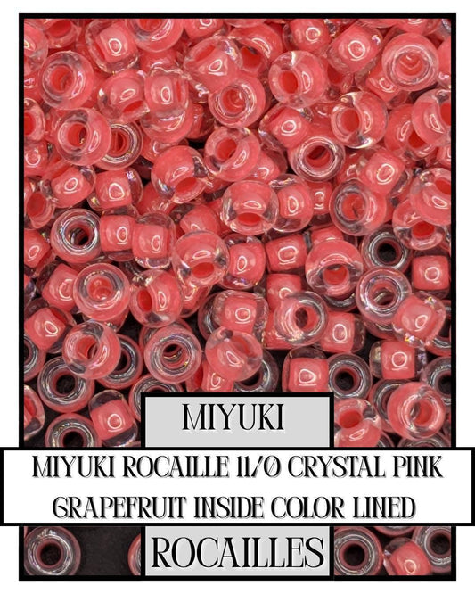 11-0204 Miyuki Rocailles 11/0 | Crystal/Pink Grapefruit Inside Color Lined 20g