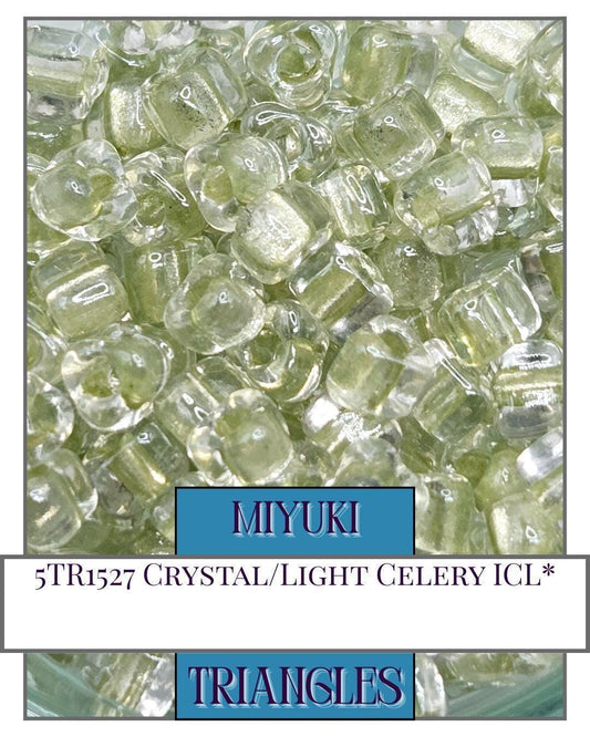 5TR1527-Miyuki Triangle Beads:Crystal/Light Celery ICL* (10g pkg)