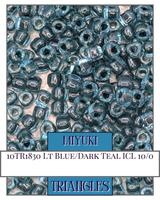 10TR1830-Miyuki Triangle Beads:Lt Blue/Dark Teal ICL (10g pkg)