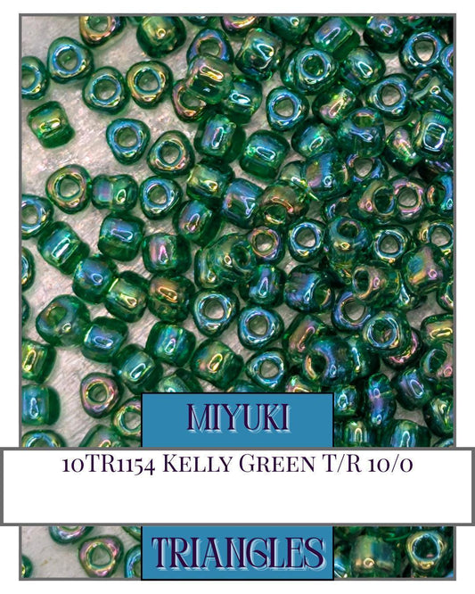 10TR1154-Miyuki Triangle Beads:Kelly Green T/R (10g pkg)