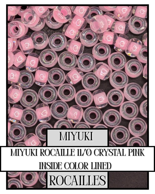 11-0207 Miyuki Rocailles 11/0 | Crystal/Pink Inside Color Lined 20g