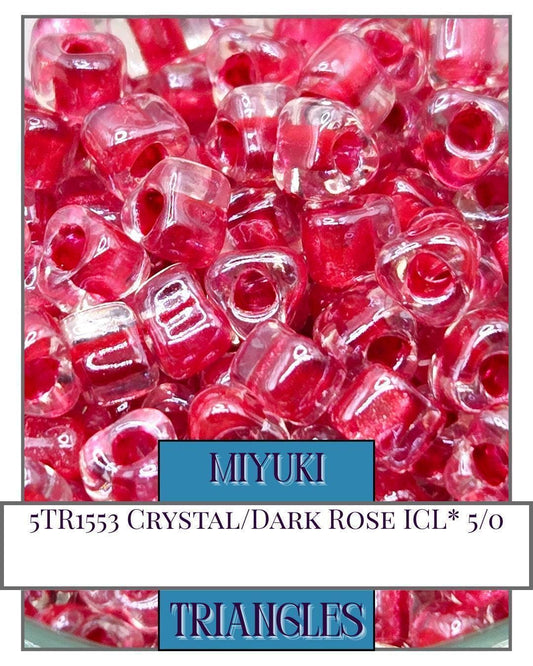 5TR1553-Miyuki Triangle Beads:Crystal/Dark Rose ICL* (10g pkg)