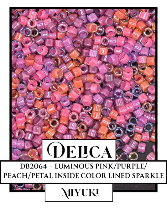DB2064-Miyuki Delica 11/0:Luminous Pink/Purple/ Peach/Petal ICL (7 gram pkg ~1400 Pcs)