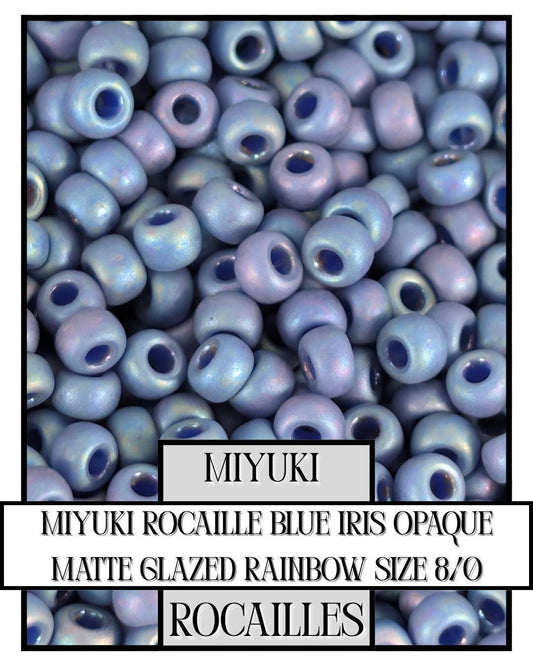 Miyuki Rocaille Beads: Blue Iris Opaque Matte Rainbow Glaze, Size 8/0
