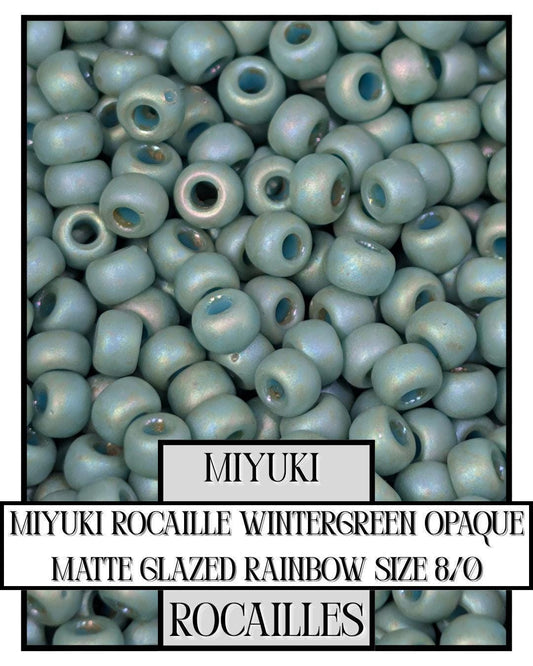 Miyuki Rocaille Size 8/0 Beads: Wintergreen Opaque Matte Rainbow Glaze