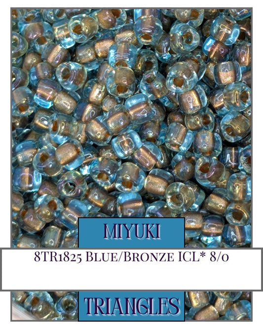 8TR1825-Miyuki Triangle Beads:Blue/Bronze ICL* (10g pkg)