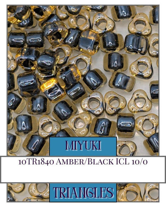 10TR1840-Miyuki Triangle Beads:Amber/Black ICL (10g pkg)