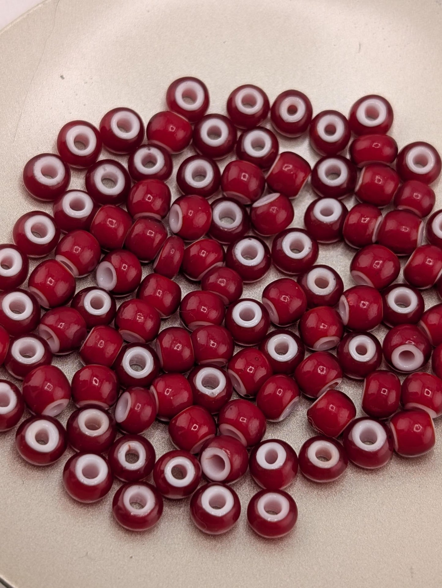 Cherry Red White Heart 5/0 Glass Seed Beads 30g 15g pkg