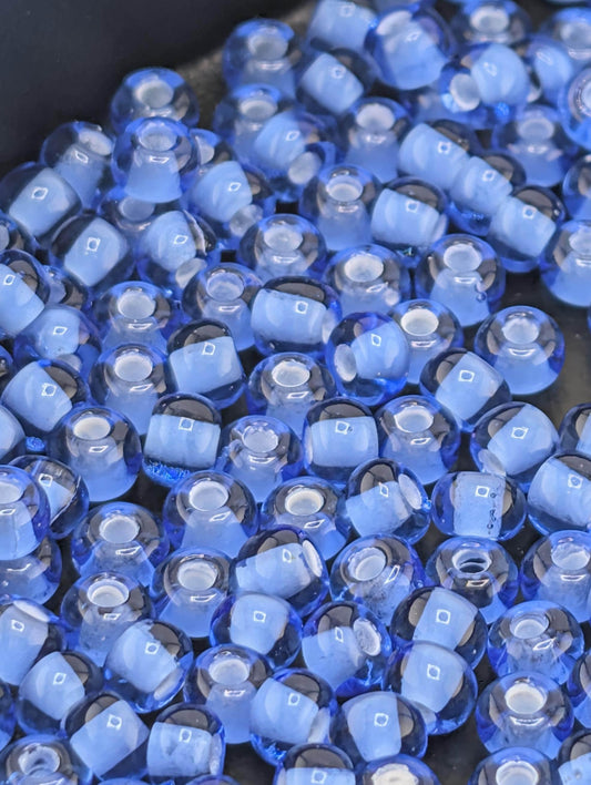 Preciosa Transparent Chalkwhite-Lined Light Sapphire, 6/0 Rocaille 15g pkg