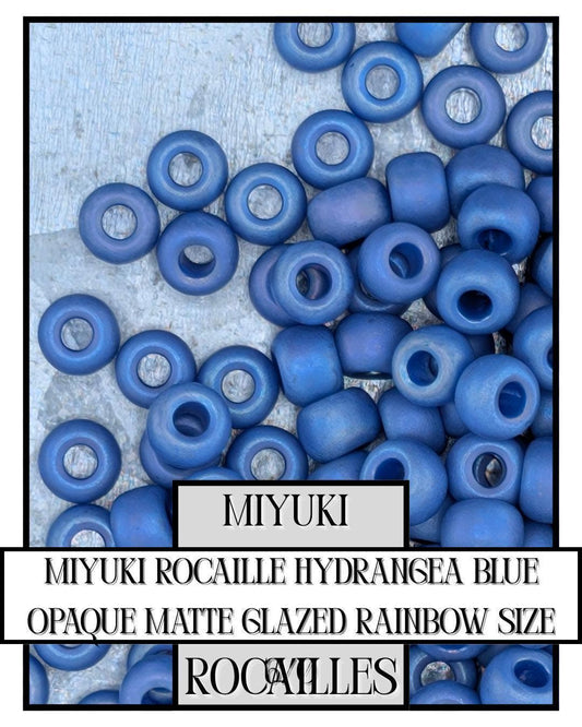 Miyuki Rocaille Beads: Hydrangea Blue Opaque Matte Rainbow Glaze, Size 6/0
