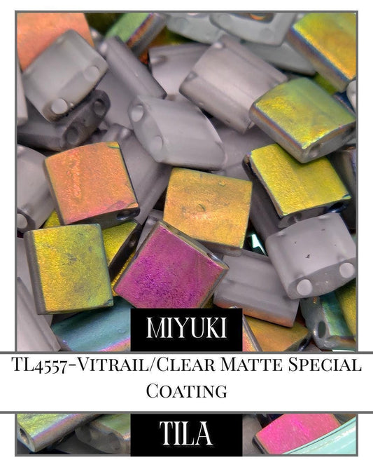TL4557-Miyuki Tila Beads:Vitrail/Clear Matte SC (7.5g pkg)