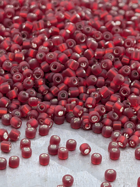 1927SB  Translucent Silver Lined Matte Ruby Red 11/0