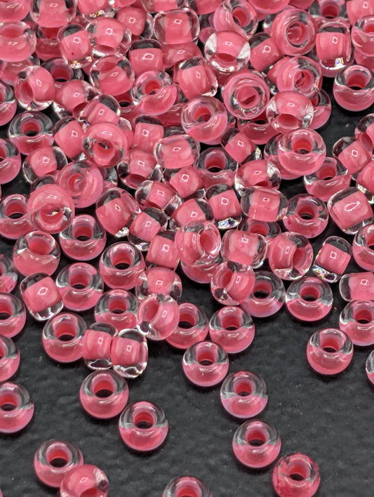 Transparent Terra Intensive Pink Lined Clear | Preciosa Ornela Seed Beads | Size 8/0 | 15g Pkg ~630 pcs