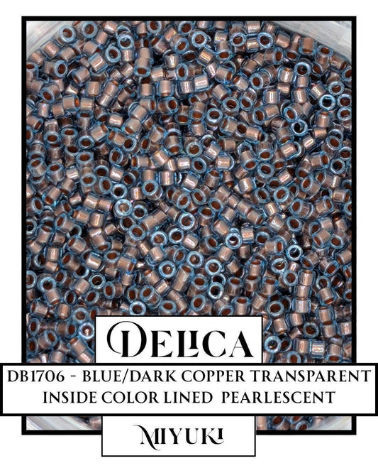 DB1706-Miyuki Delica 11/0:Blue/Dark Copper T/ICL/P (7 gram pkg ~1400 Pcs)
