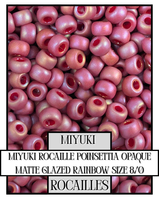 Miyuki Rocaille Beads: Poinsettia Opaque Matte Rainbow Glaze, Size 8/0