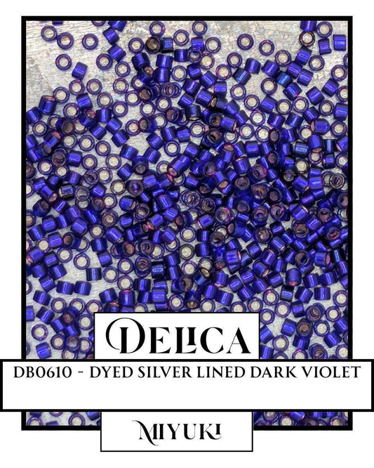 DB0610-Miyuki Delica 11/0:Dyed Silver Lined Dark Violet  (7 gram pkg ~1400 Pcs)