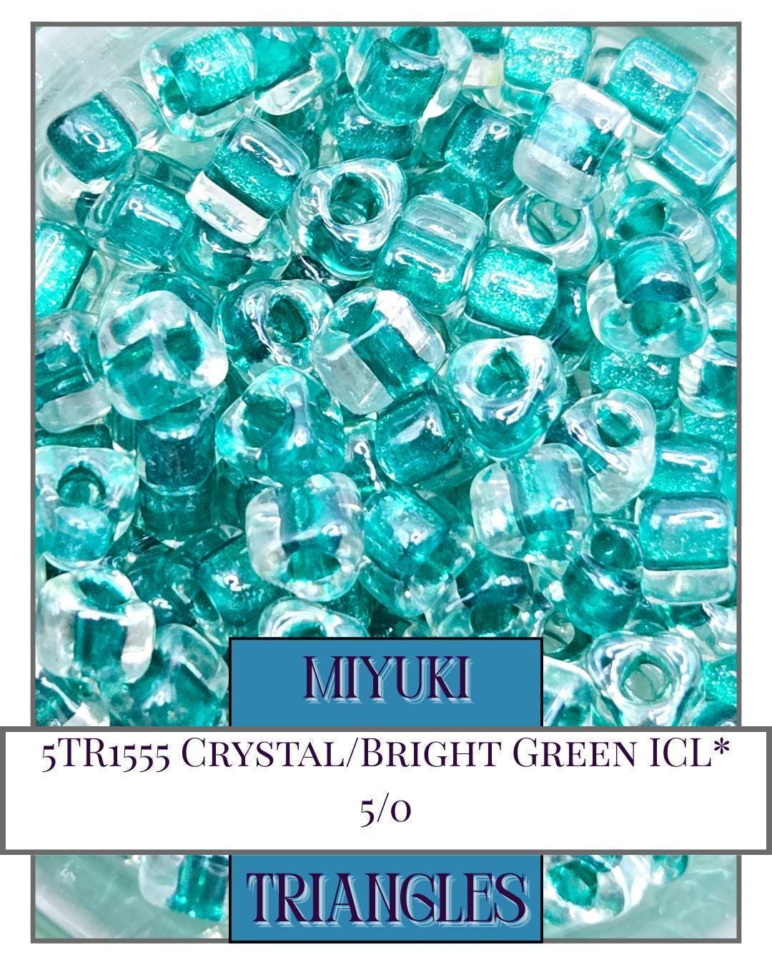 5TR1555-Miyuki Triangle Beads:Crystal/Bright Green ICL* (10g pkg)