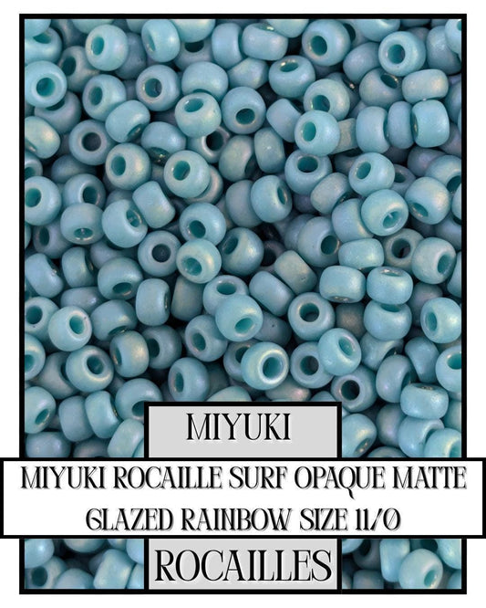 Surf Blue Miyuki Rocaille Beads: Opaque Matte Rainbow Glaze, Size 11/0