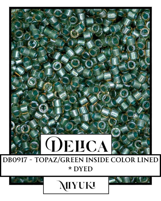 DB0917-Miyuki Delica 11/0:Topaz/Green ICL* (D) (7 gram pkg ~1400 Pcs)