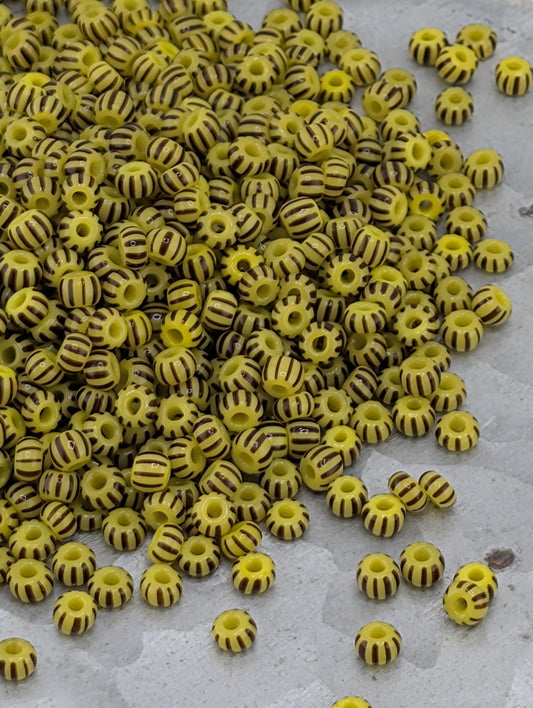 14 Yellow with Brown Stripes | Preciosa Ornela Seed Beads | Size 8/0 | 15g Pkg ~630 pcs
